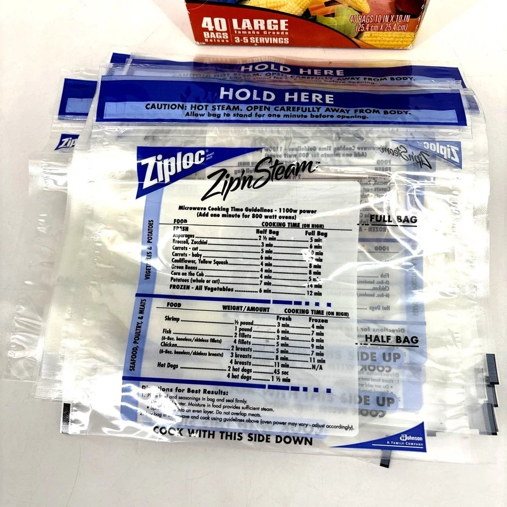 Ziploc Zip'n Steam Cooking Bags Size Large QTY 24 Open Box‎ Discontinued 10x10